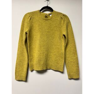 VTG - J. CREW 100% Wool Mustard Puff Sleeve Sweater, Keyhole Back, Sz S
